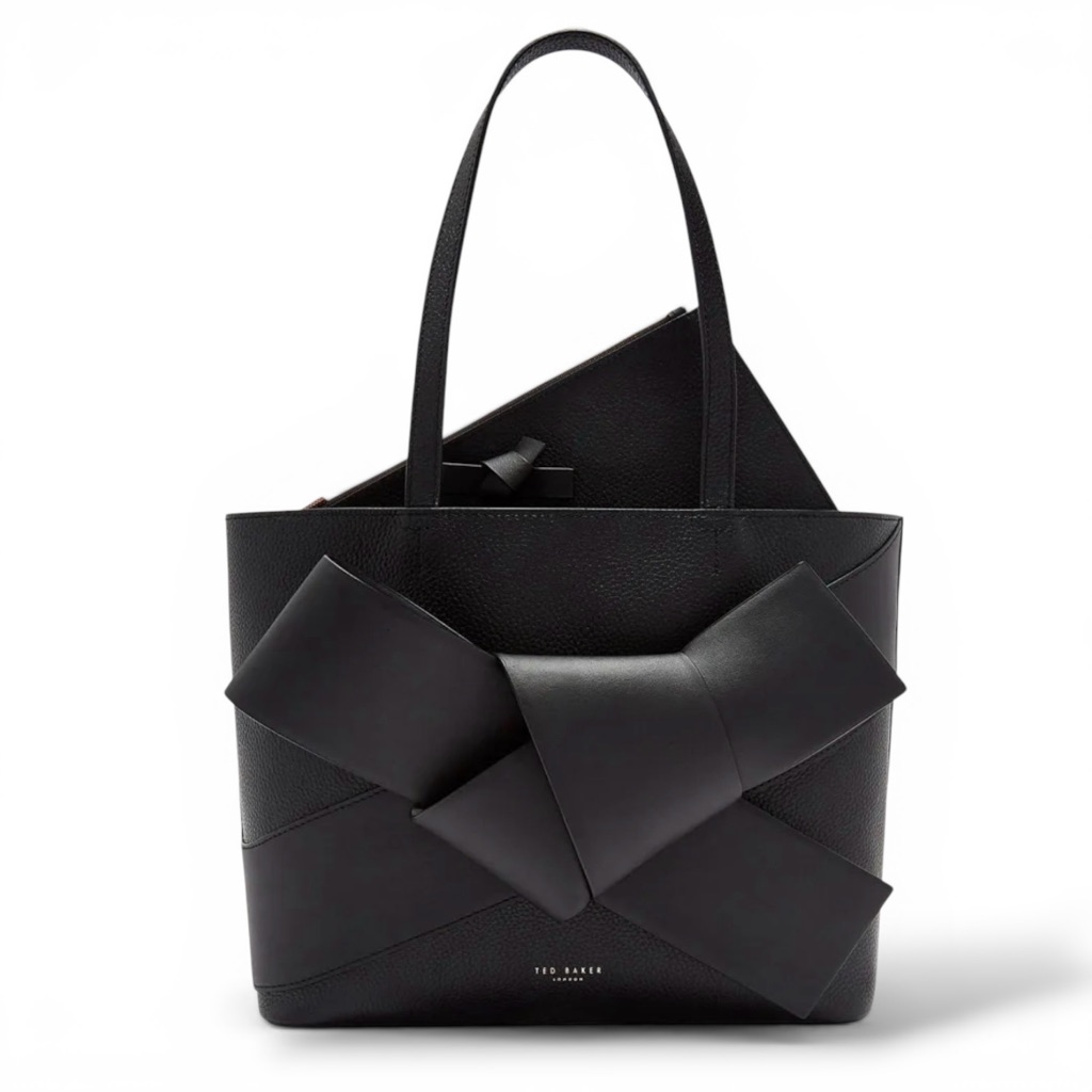 Nwot Ted Baker Giant Knot Leather Tote Black Bow And Wristlet Included